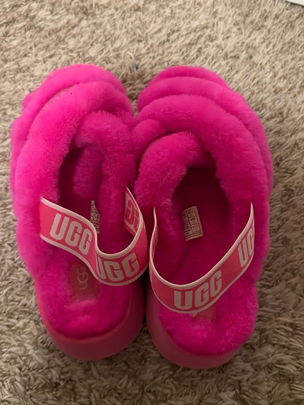 UGG Kids Fluff Slide - Hot Pink Fuzzy Slippers